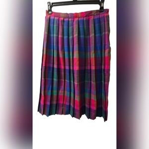 Vintage Russ Togs Plaid Pleated Skirt Made in USA Size 16 90s Tartan Wool Blend